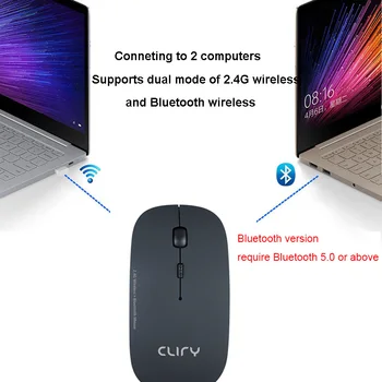 Bluetooth 5.0 + sem Fios de 2,4 Ghz Dual Mode 2 Em 1 Mouse sem fio 1600 DPI Ultra-fino e Ergonómico e Portátil Mouses Ópticos