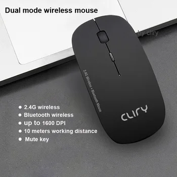 Bluetooth 5.0 + sem Fios de 2,4 Ghz Dual Mode 2 Em 1 Mouse sem fio 1600 DPI Ultra-fino e Ergonómico e Portátil Mouses Ópticos