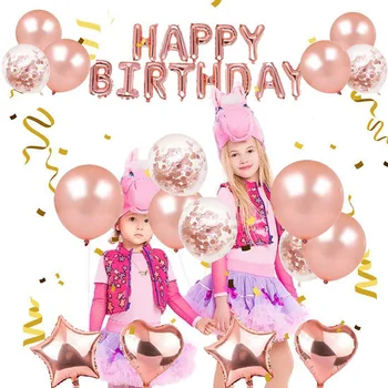 40Pcs Rosa de Ouro Balões, Confetes Configurar o Chrome Látex Balão Decoração de Aniversário de Meninas Crianças Felizes Festa de Aniversário de Abastecimento