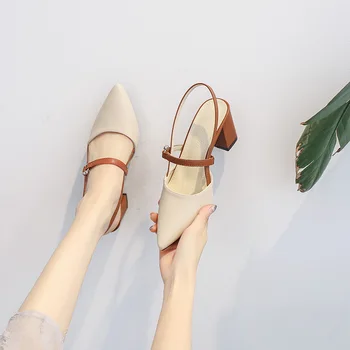 Francês Maryjane sapatos de salto alto 2020 nova moda confortável verão sandálias das mulheres grosso calcanhar apontado um sapato