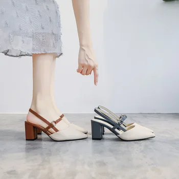 Francês Maryjane sapatos de salto alto 2020 nova moda confortável verão sandálias das mulheres grosso calcanhar apontado um sapato