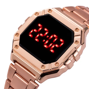 De Aço inoxidável relógios de Luxo Para Mulheres Led Relógio Eletrônico de Mulheres Relógios Digitais Rosa de Ouro Senhoras relógio de Pulso Reloj Mujer 2021