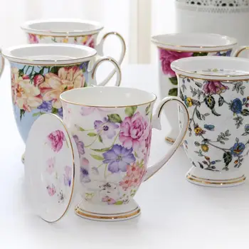300ml de porcelana de Ossos Engraçado Canecas de Porcelana Pintura Floral Vintage Campo Chávenas de Expresso Canecas de Cerâmica de Luxo Britânica