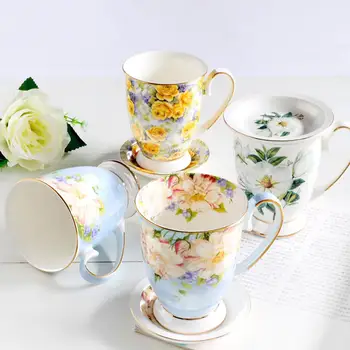 300ml de porcelana de Ossos Engraçado Canecas de Porcelana Pintura Floral Vintage Campo Chávenas de Expresso Canecas de Cerâmica de Luxo Britânica