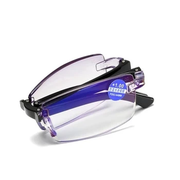 Corte Anti Luz Azul Sem Aro De Dobramento Progressiva Óculos De Leitura Homens Mulheres Ultraleve Dobrável Presbiopia Óculos Multifocais