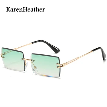 KarenHeather Novo sem aro Quadrado Óculos de sol Para Mulheres de Luxo Designer de Luxo UV400 Olhos Óculos de Sol Preto cor-de-Rosa Oculos Vogue