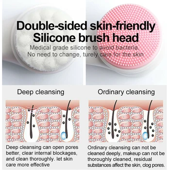 2 em 1 Dupla face de Silicone Pele Ferramenta de Cuidados Facial Cleanser Escova de Limpeza facial de Vibração e Massagem Facial Spin Escova Facial