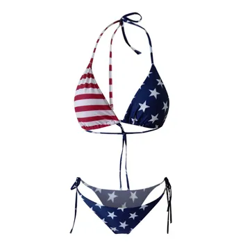Maiô Mulheres De Biquínis Moda Praia Biquini Sexy Bandeira Americana Imprimir Alta Corte De Perna Conjunto De Duas Peças De Vetement Femme Biquini Ropa Mujer