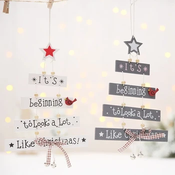 2021 Ano Novo Decoração de Natal Enfeite de Madeira Pendurado Pingentes de Estrelas Árvore de Natal Sino de Natal, Enfeites para Casa Navidad