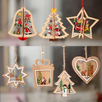 2021 Ano Novo Decoração de Natal Enfeite de Madeira Pendurado Pingentes de Estrelas Árvore de Natal Sino de Natal, Enfeites para Casa Navidad