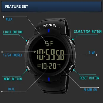 Acampamento Digital e Relógios para Homens LED Esportes Vidro de Relógio, Discar 30M à prova d'água Pulseira de Silicone relógio de Pulso Deportivo Hombre Reloj