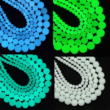 6/8/10/12MM Luminoso Verde/Azul Pedra Natural Brilham No Escuro Rodada Espaçador Solta Esferas Para Fazer Jóias DIY Pulseira Colar