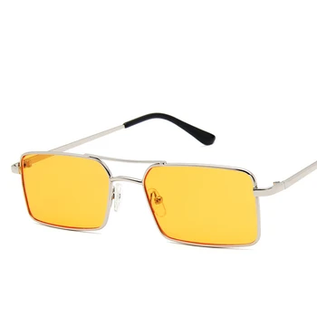 Quadrado fina Moldura de Metal Mulheres Homens Óculos de sol Azul, Amarelo, Vermelho, Lente UV400 Proteção para os Olhos da Menina Sexy Moda feminina Exterior Óculos