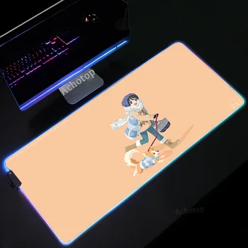 RGB Yuru Acampamento Anime Gaming Mouse Pad Computador Gamer tapete de rato de Borracha Grande Tapete de Rato Grande Mause Pad PC um Teclado Portátil Mesa de Esteira