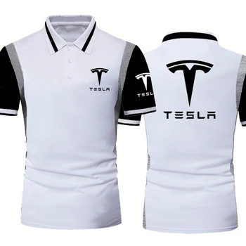 Casual masculina de manga curta Tesla carro de Impressão do Logotipo de Verão, Moda masculina de POLO camisa de Algodão de Alta Qualidade manga curta