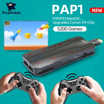 POWKIDDY Novo PAP1 32 Bits Retro Jogo de Console a Família de TV Jogo de Mini Caixa Construída Em 5200 Jogos de PS1 Jogo Emulador de Suporte 4K HD Fora