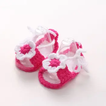 Recém-Nascido Lactente Criança Menino Menina Macio Artesanais De Crochê De Malha Flor Pérola Sandálias De Verão Bonito Bebê Criança Sapatos
