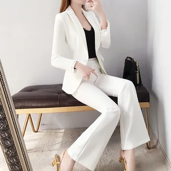 O coreano Moda Desgaste Formal Terno de Pequeno Estilo Britânico de Duas peças de Conjunto 2021 Novas Mulheres de Cor Sólida Temperamento Elegante Terno Branco