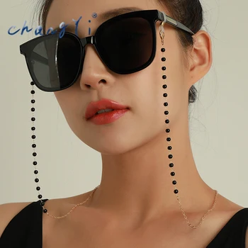 Changyi 2021 Tendência Mulheres Handmade Preto Esferas De Cristal Óculos Cadeia De Óculos De Sol Com Alça De Corrente Titular Óculos Accessorice
