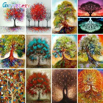 GATYZTORY Pintura a Óleo Por Números de Árvore Sobre Tela Com Moldura Paisagem Retrato Colorindo Por Número de Decoração de Arte de Desenho feito à mão