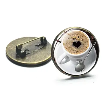 SONGDA Chegada Nova! Chávena De Café Broche De Cappuccino, Latte Arte Da Imagem Cúpula De Vidro Emblema Alfinetes De Lapela Roupa Mochila Saco De Acessórios