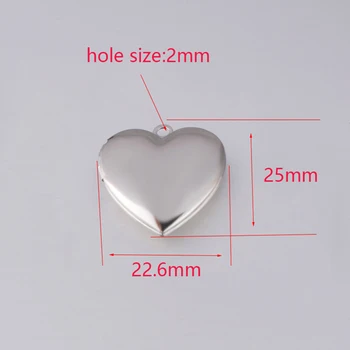 5pc Espelho de Aço Inoxidável Polido Coração do Frame da Foto Pingente Medalhão 3 Cores Para DIY Encantos Fazer a Jóia de Presente de 22,6 * 25mm