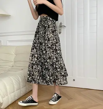 Moda das mulheres de saias 2021 verão novo estilo de saias longas são finas e cobrir os quadris, cintura alta floral saias saia plissada