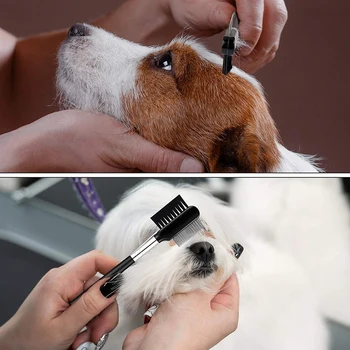 Pet Eye Pente Escova Pet Lágrima Removedor De Manchas Pente De Olho Grooming Escova Dupla Face Para Gato Pequeno Cão A Remoção De Crosta Muco Prata