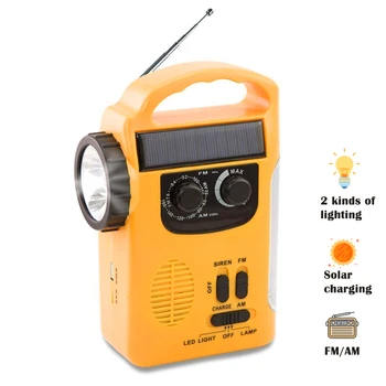 De emergência do Banco do Poder de Rádio FM Manivela Dínamo Solar Tempo de rádio portátil USB MP3 alto-falante com Lâmpada LED Lanterna