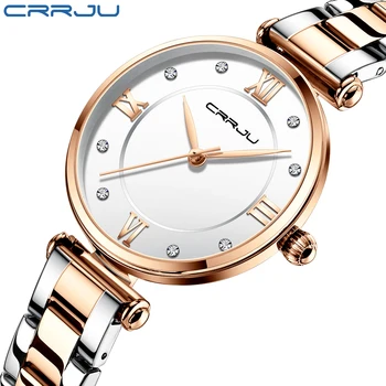 CRRJU Mulheres Relógios Famosa Marca de Luxo Aço Inoxidável Mulheres Elegantes Relógios de Quartzo Moda Reloj Mujer Senhoras Vestido de Assistir