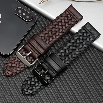 20mm 22mm 24mm Trançado Tecer Real Bracelete de Couro pulseira Inteligente Relógio Genuíno Couro para Samsung Galaxy Huawei Assistir