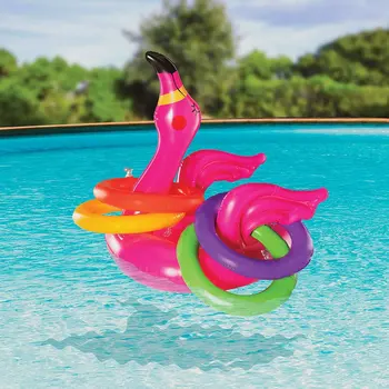 Portátil Inflável Flamingo Cabeça Chapéu Com 4Pcs Lance de Anéis Jogo de Água Para a Família de Festa cor-de-Rosa do PVC Material de Piscinas e Brinquedos