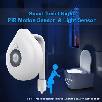 Smart Sensor de Movimento de PIR Assento Sanitário Luz da Noite De 8 de Cores RGB LED à prova d'água Casa de Banheiros Closestool Iluminação WC Fechar a Ferramenta de Lâmpada