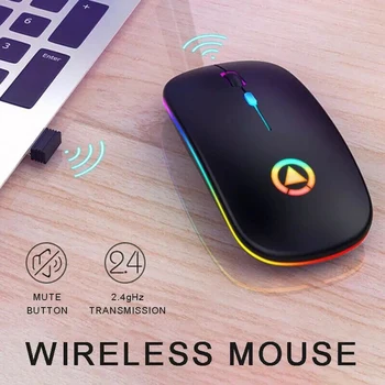 Mouse sem fio RGB Recarregável Mouse sem Fio do Computador Mudo Mouse LED Backlit de Jogos Office Mouse Acessórios do Portátil