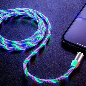Lovebay Magnético de Fluxo Luminoso Iluminação de Carregamento do Telefone Móvel cabo Cabo Fio do Carregador Para Samsung LED Micro USB TypeC Para Iphone
