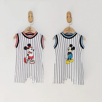 Disney Recém-Nascido Bodysuits Impressão De Mickey Mouse Bonito Faixa De Criança De Bebê Com Roupas Do Corpo 2021 Verão Sem Mangas Bebê Menina Menino Roupas