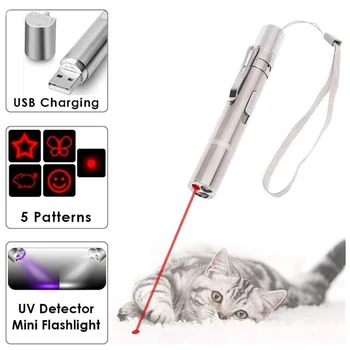 Quente Mini Lanterna Laser Caneta de LED de Luz Engraçado Gato de Luz Engraçado Gato Caçador de Brinquedo do Gato de Luz Ponteiros de Brinquedos do animal de Estimação 3-em-1 USB Recarregável