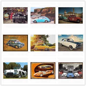 Carros Antigos Turnê De Ônibus Metal Estanho Sinais Pub Bar Garagem De Casa Decor Americana Chevrolet Corvette Vintage Arte De Parede Pintura Cartaz