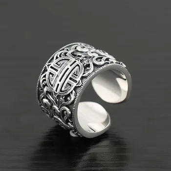 S925 pura prata jóias para homens com estilo étnico Tang grama padrão ajustável anel de prata Tailandês de moda homem anéis