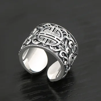S925 pura prata jóias para homens com estilo étnico Tang grama padrão ajustável anel de prata Tailandês de moda homem anéis