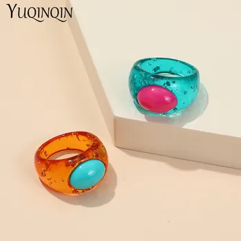 Acrílico Colorido de Moda de Anéis para as Mulheres Minimalista Transparente Grande Redondo Anéis de Dedo para Meninas Vintage Feminina de Grande Jóia