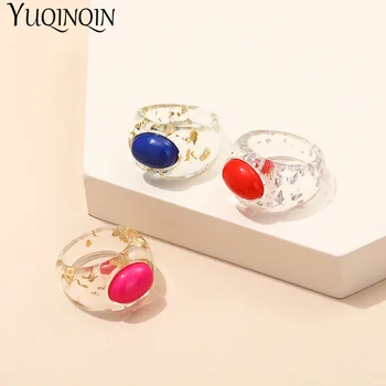 Acrílico Colorido de Moda de Anéis para as Mulheres Minimalista Transparente Grande Redondo Anéis de Dedo para Meninas Vintage Feminina de Grande Jóia