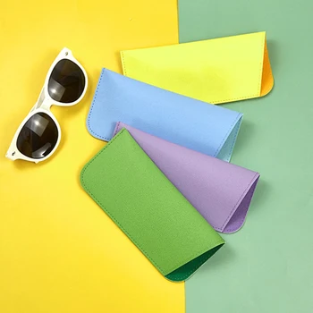 Candy Color Do Verão Simplicidade Multifuncional Pu Caso Caso De Óculos De Sol Oblíquo Boca De Couro, Óculos De Saco