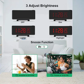 Relógio despertador,Projeção Relógio Digital com Porta USB de Carregamento,Relógio de Cabeceira Ajustável Brilho da Tela do Projetor do Office