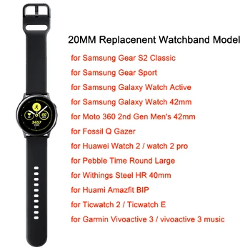 20mm 22mm Banda de Silicone, Alça Para Samsung Galaxy Watch Active 2 40/44mm /3 41 Engrenagem S2 Amazfit bip pulseira Para Huawei GT