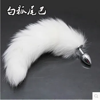 Fox branco de Cauda plug anal 35cm de comprimento de cauda de Metal Plug anal Sexo Anal Brinquedo plug Drop shipping