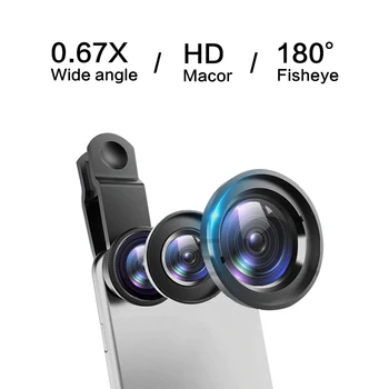 Telefone Lente olho de peixe de 0,67 x Grande Angular Zoom da Lente Olho-de-Peixe 6x Lentes Macro Câmera Kits Com Clip de Lente No Telefone Para Smartphone