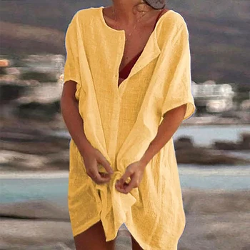 Cobertura Da Praia Ups Maiô Mulheres Moda Praia Biquini Maiô Novo Verão Feminino De Praia Casual Blusa Folgada Camisa Mini Vestido Curto