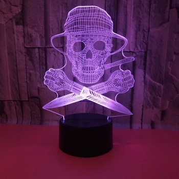 Novidade 3D LED Lâmpada Ilusão de luminaria crânio cabeça USB Lâmpada da tabela do Toque RGB 7 Cores Mesa de troca de Noite a Luz de Cabeceira Decoração