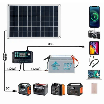 100w Painel Solar Kit Completo de 12V USB Com 10/30/60/100A Controlador de Células Solares Para o Carro RV Barco Moblie Carregador de Bateria do Telefone